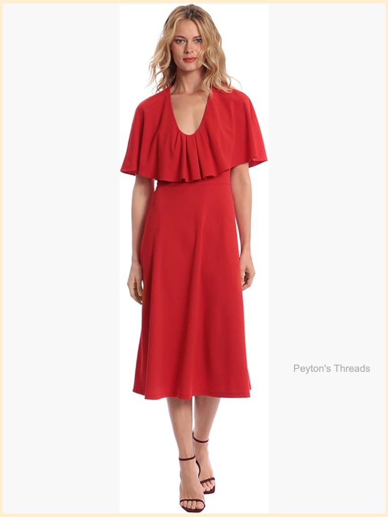 Capelet Midi Dress With Pockets - Machine Washable Polyester